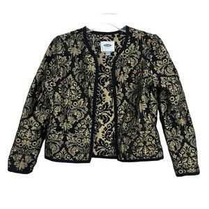 Women Brocade Jacket Sz S Black Gold Open Front‎ Formal Party Elegant Jacquard
